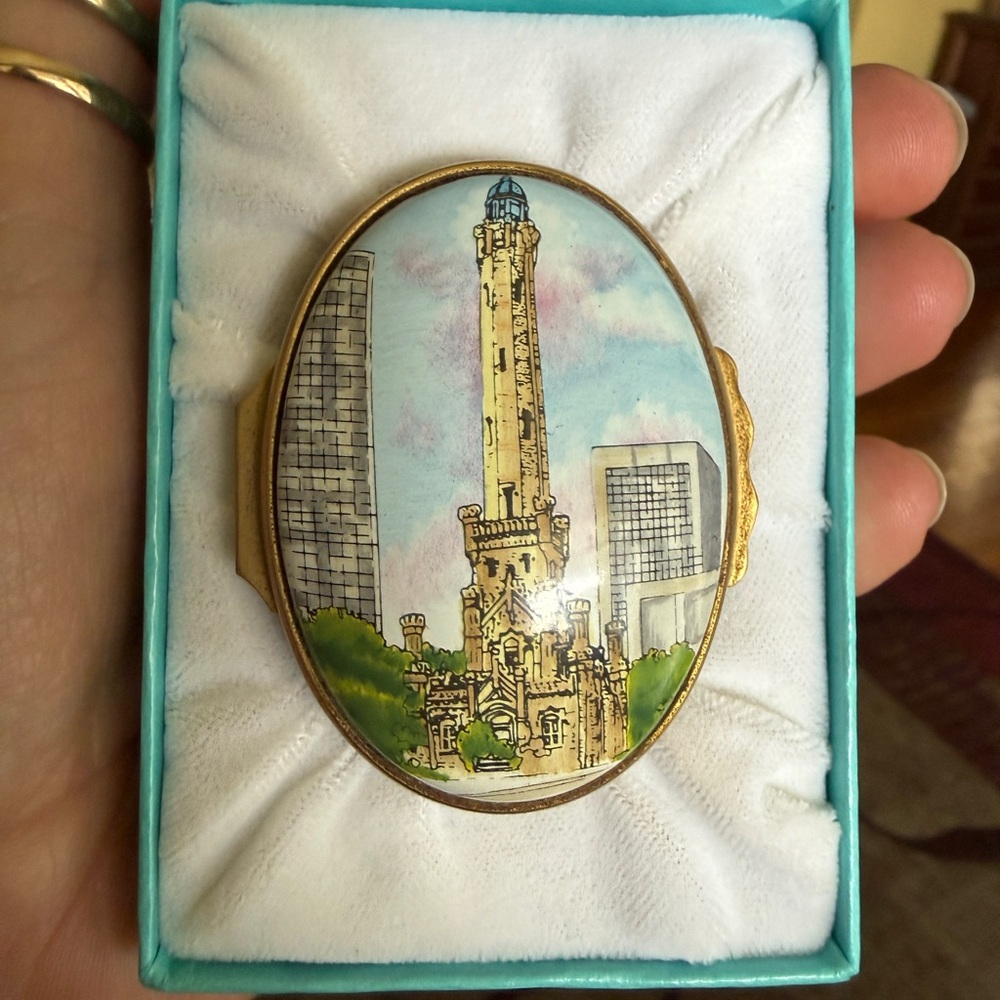 Tiffany & Co. Porcelain Hand-Painted Architectural Pill Box in Blue, Green, Gold